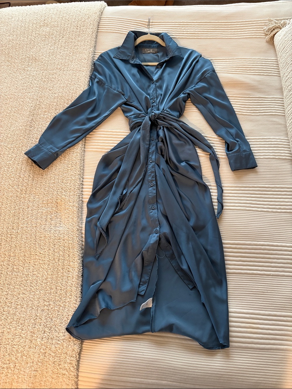 Tie-Waist Silk Midi Button Down Dress
